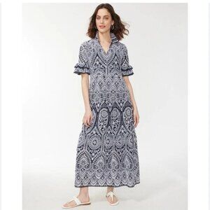 Chicos Maxi Dress Womens 00 US 2 Navy White Eyelet Embroidered Sundress Boho